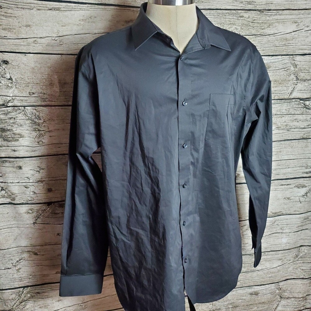 George Slim Fit Black Button Down Long Sleeve Shirt Size XL (46-48)